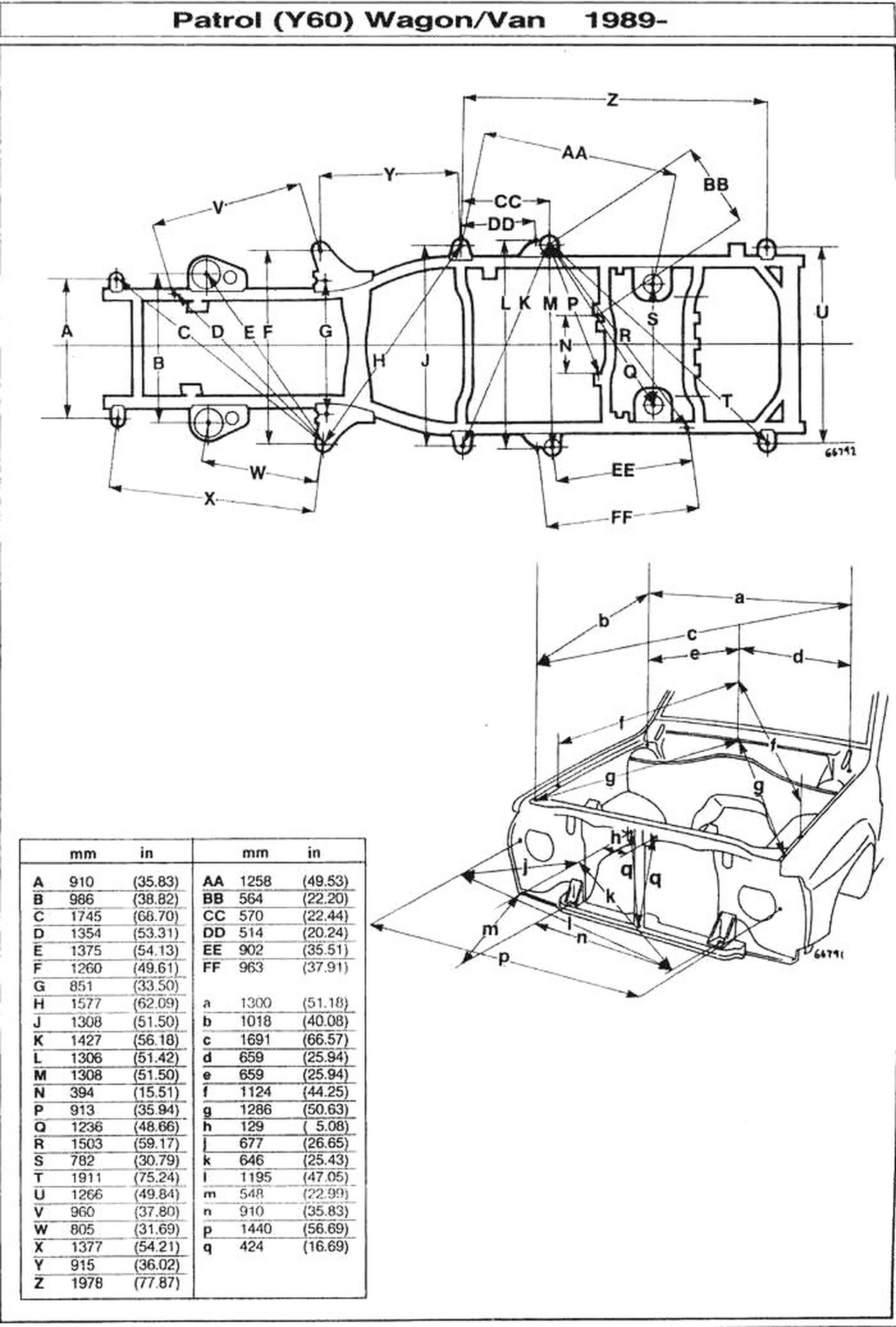 Nissan Patrol (Y60) 1989-1997 Body dimensions. Контрольные размеры моторного отсека и немного — рамы