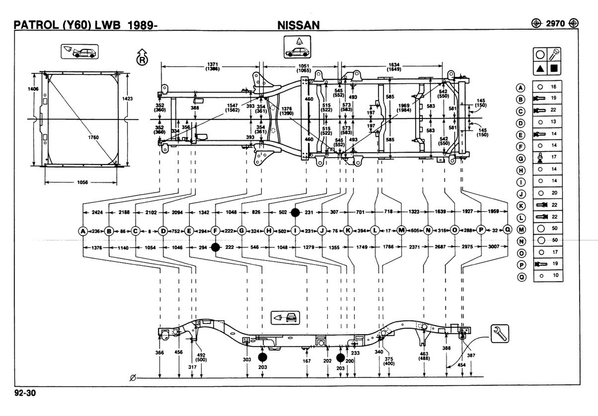 Контрольные размеры рамы Nissan Patrol (Y60) 1989-1997